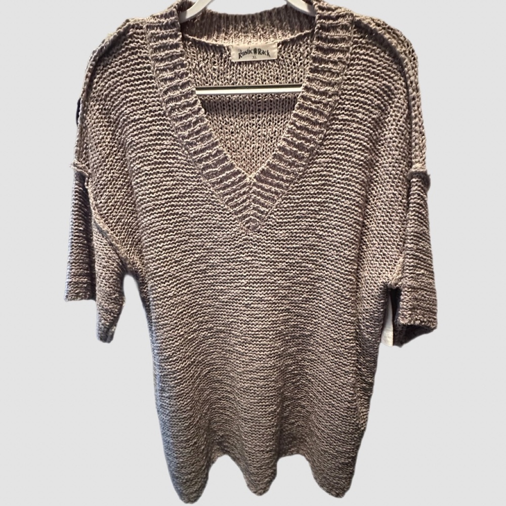 Rustic Rack taupe knit tunic sweater, short sleeve, Women’s size XL fits like L
